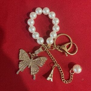 Pearl and Gold Butterfly Keychain